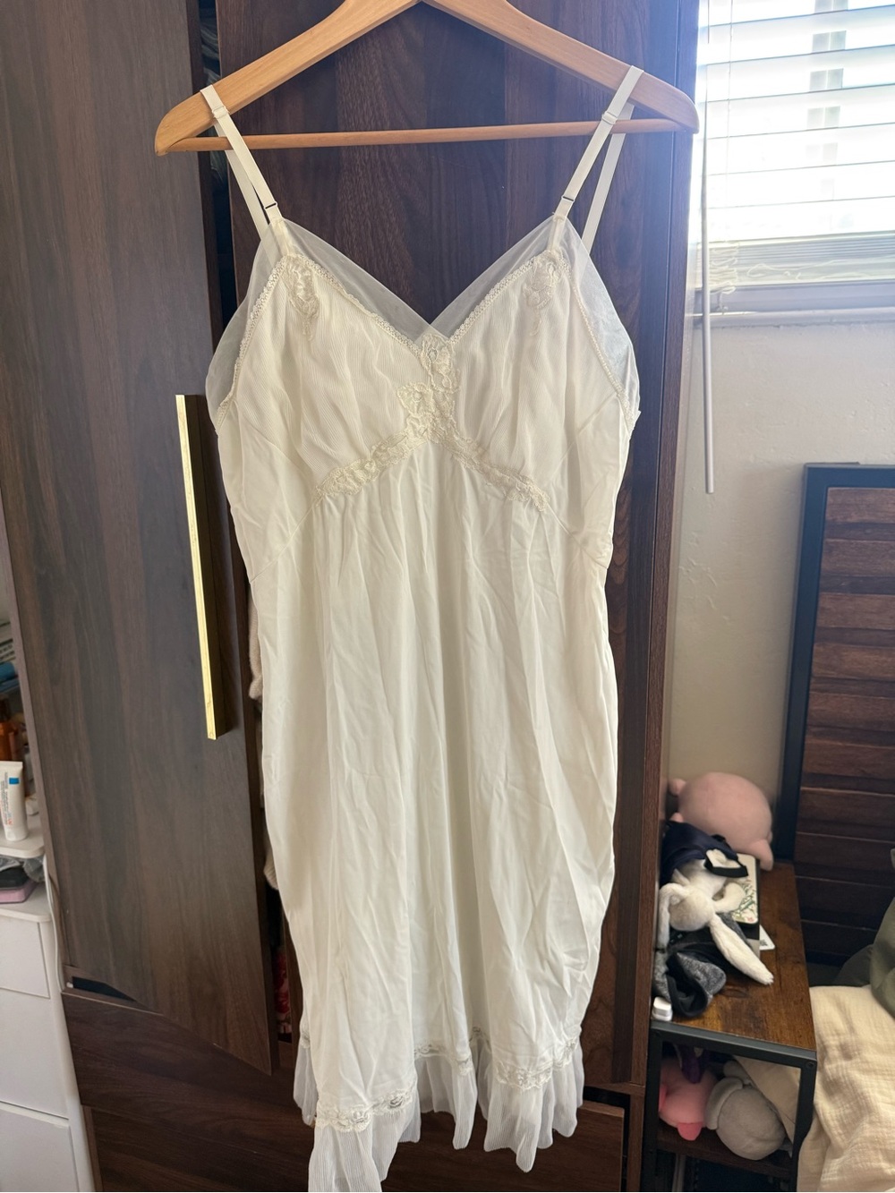 Cream Lace-Trim Slip with Adjustable Straps